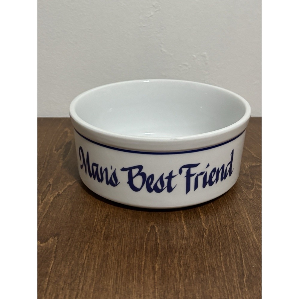 Man's Best Friend CLAY DESIGN PET BOWL 7" X  3" White Blue Dog
